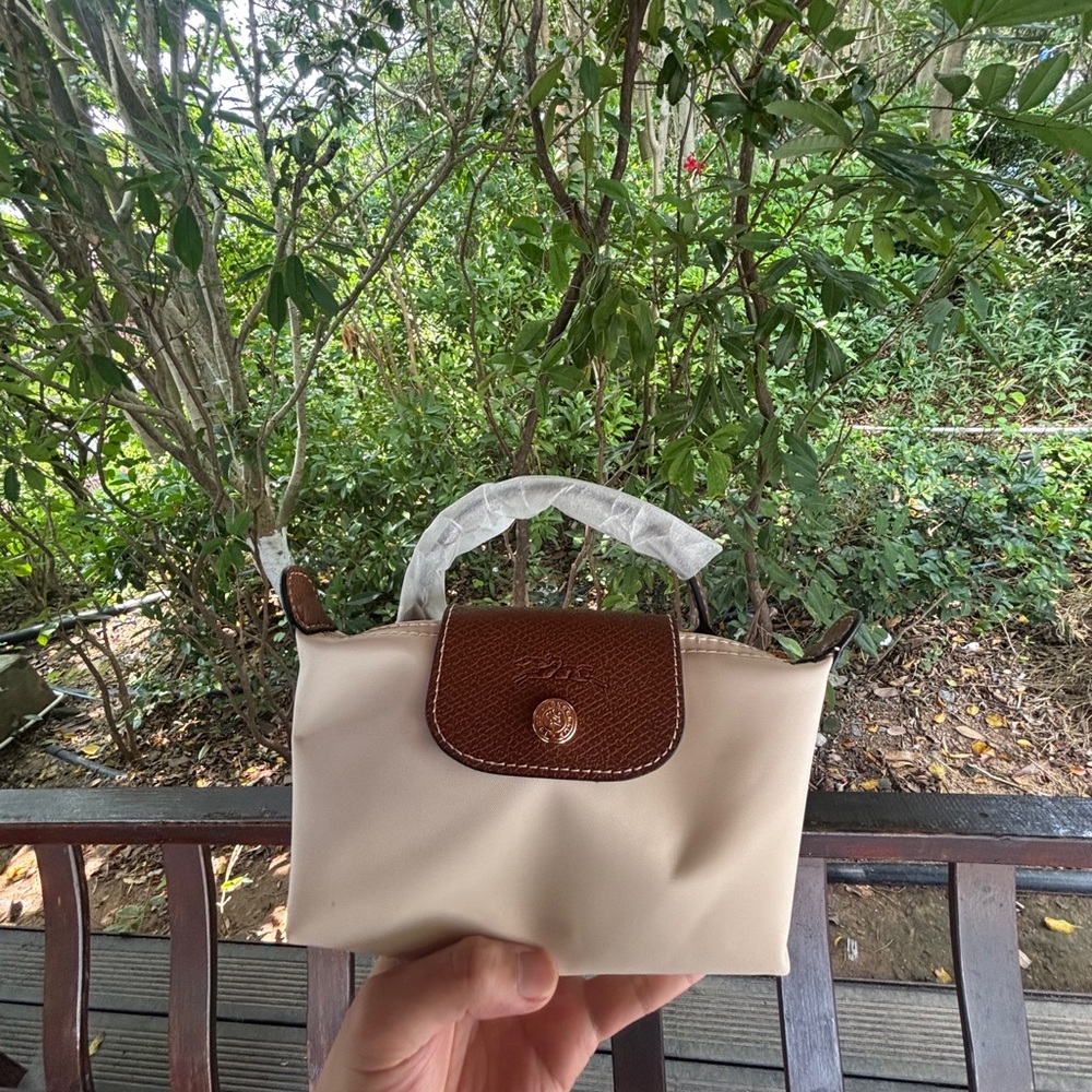 Classic Cream Mini Top-Handle Bag with Brown Flap